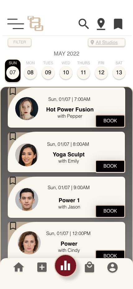 Hot 8 Yoga redesigned booking screen with day-scroll calendar and class list