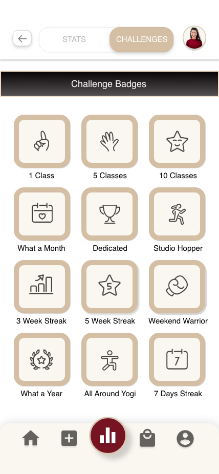 Hot 8 Yoga challenge badges screen